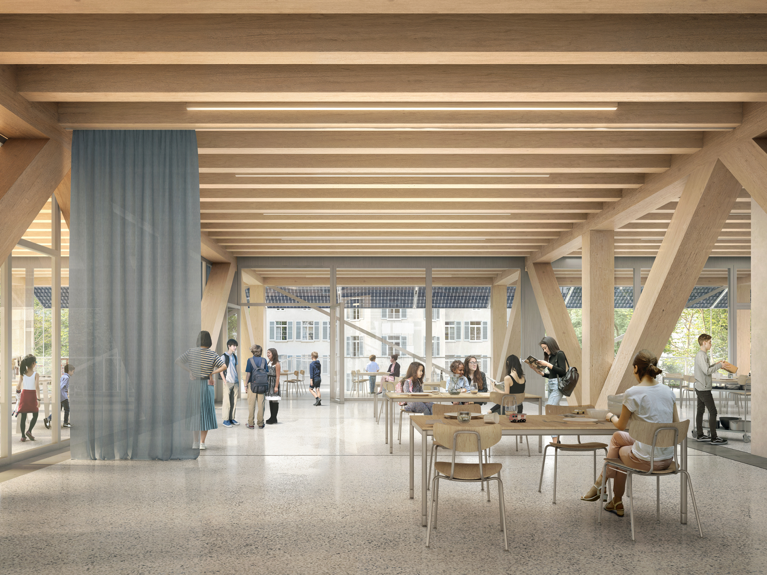 Seefeld Sports Hall Zurich, cafeteria, Visualization by Lucy