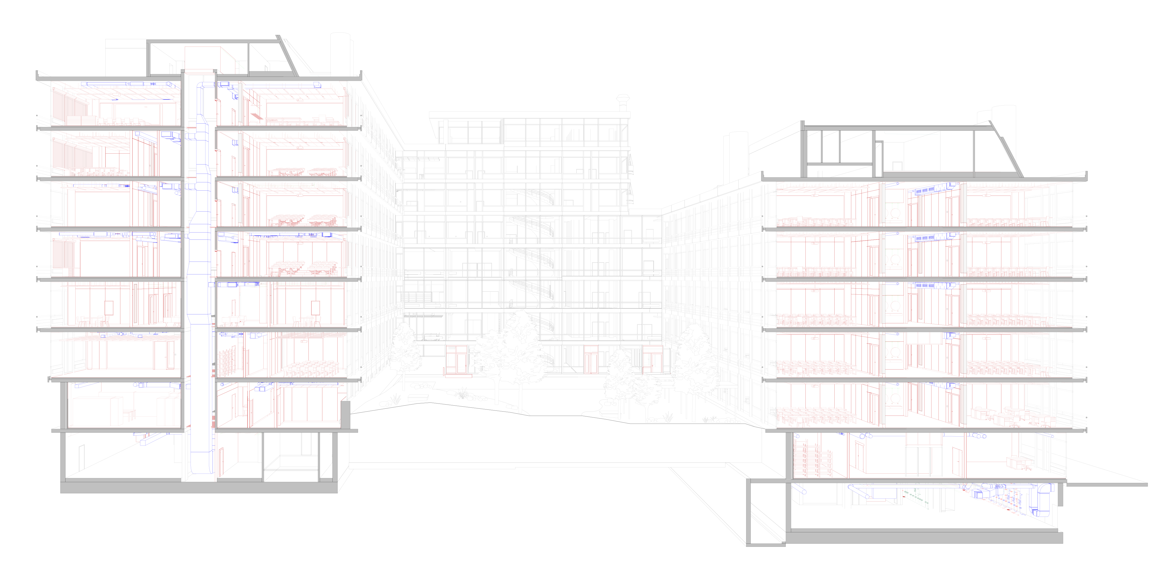 Schnittperpektive 3D Schulraumprovisorium Campus Irchel, Zürich