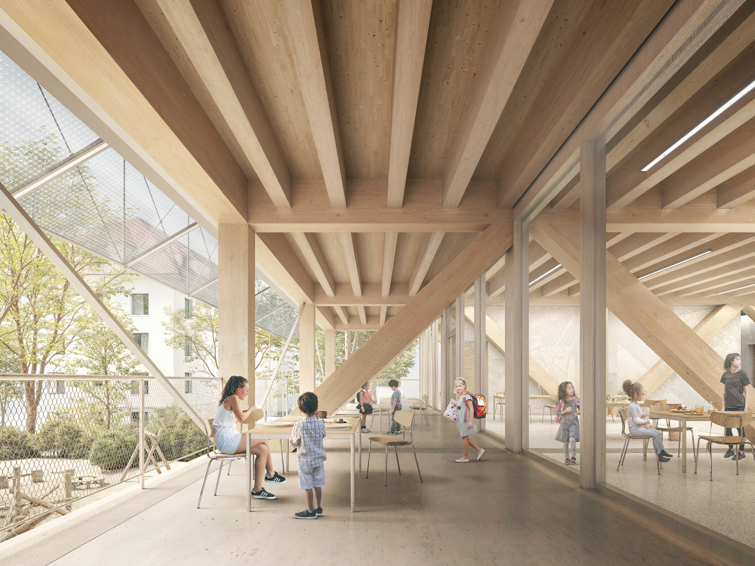 Seefeld Sports Hall Zurich, exterior space, Visualization by Lucy