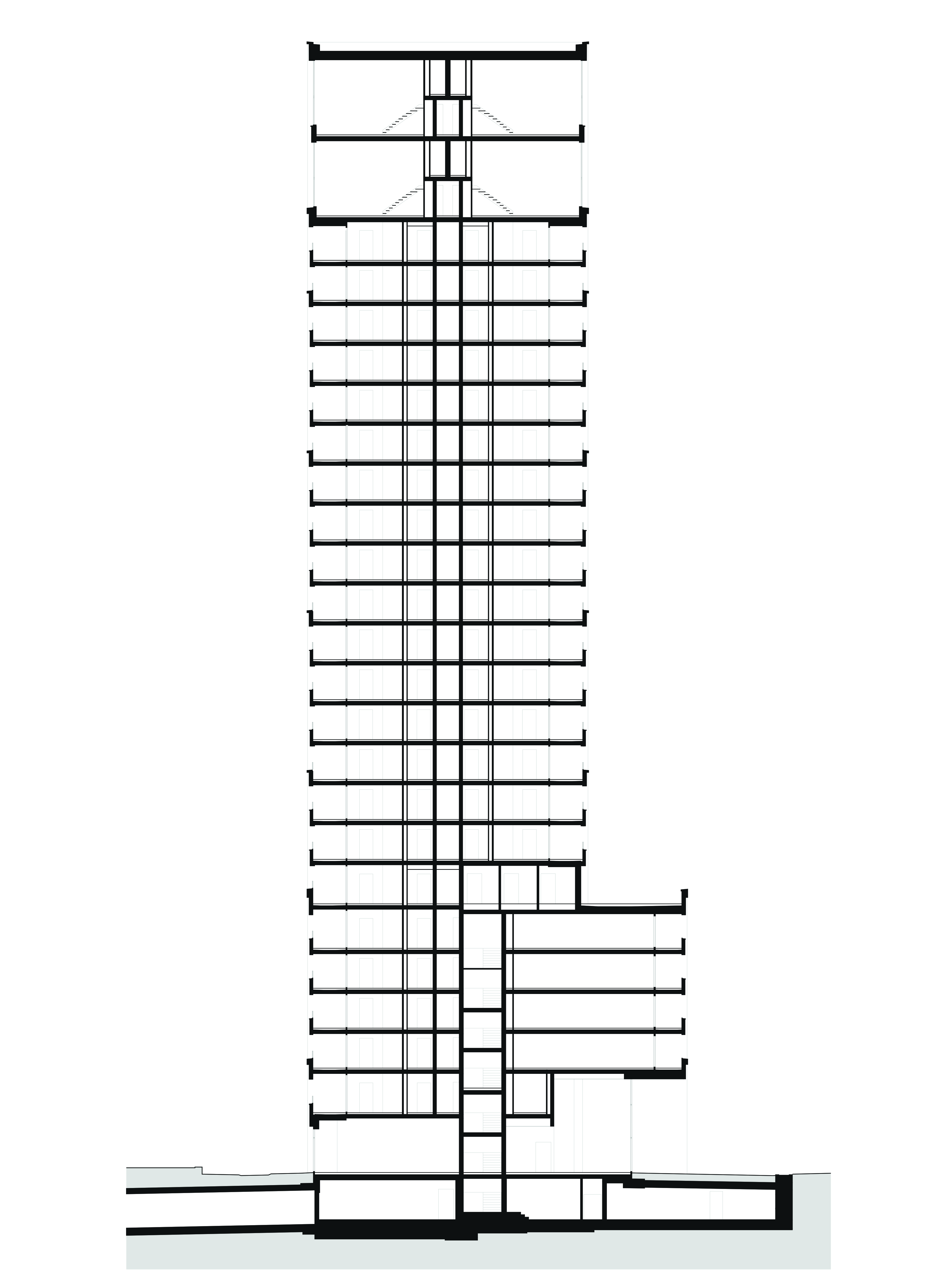 Wohnhochhaus Leutschenbach, Zürich, Querschnitt, Stücheli Architekten AG