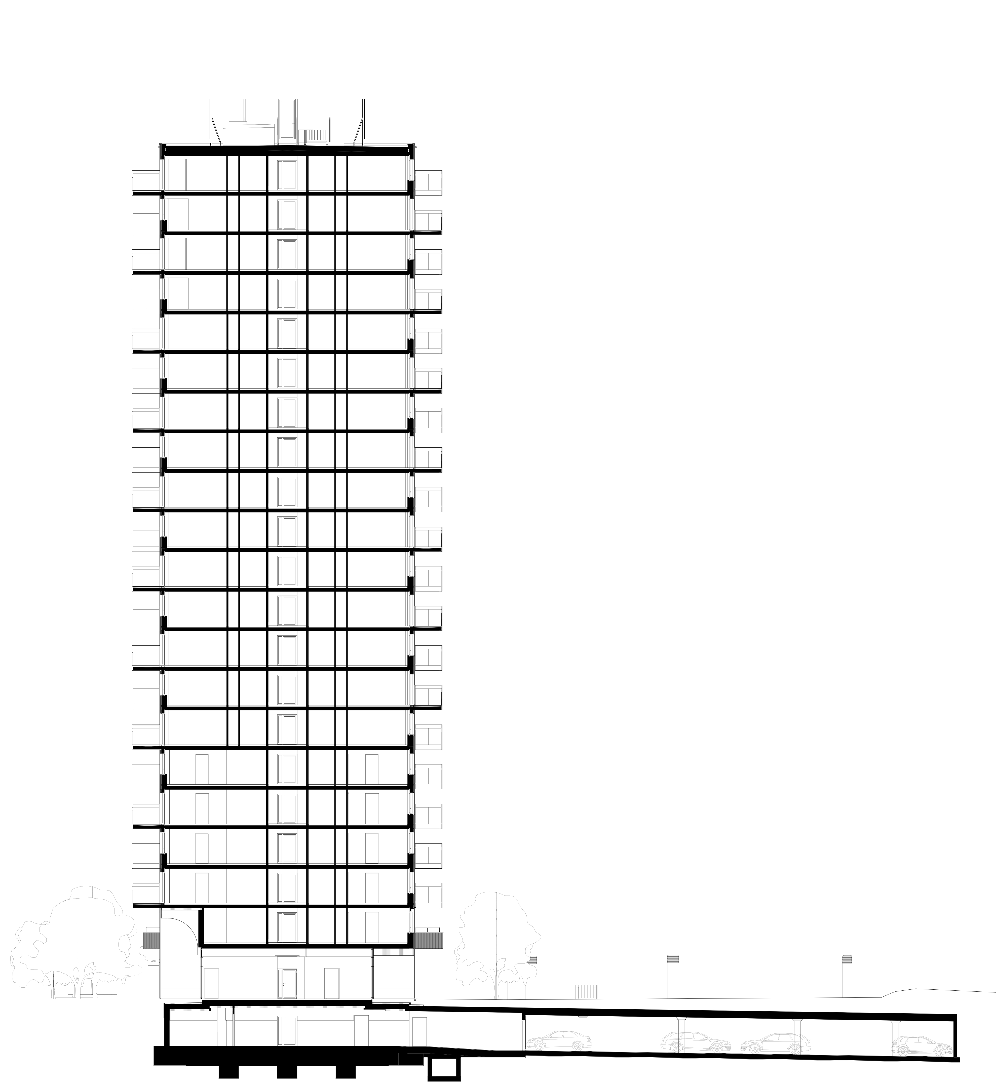 Schnitt Wohnhochhaus Sky, Dübendorf, Stücheli Architekten AG